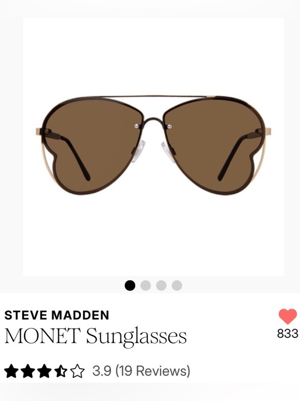 Steve Madden Heart-Shaped Sunglasses — NEW! Brown/Gold Frame Aviator Sunglasses - Picture 2 of 7